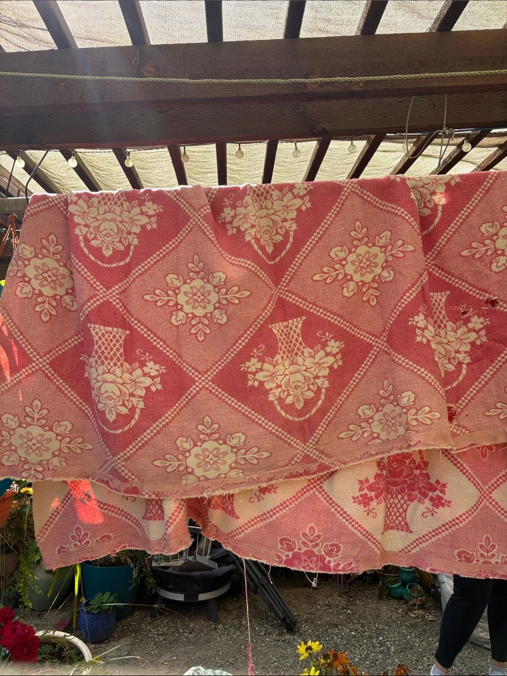 Vintage Bg203 Floral Basket Pink Throw Blanket wool